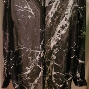 GO BY GO SILK Black and White Marble Blouse